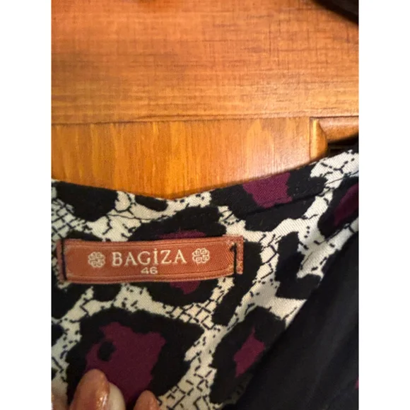 Bagiza Animal Print Maxi Dress Women’s 46 XL Purple Black Leopard Button Front - Picture 6 of 8